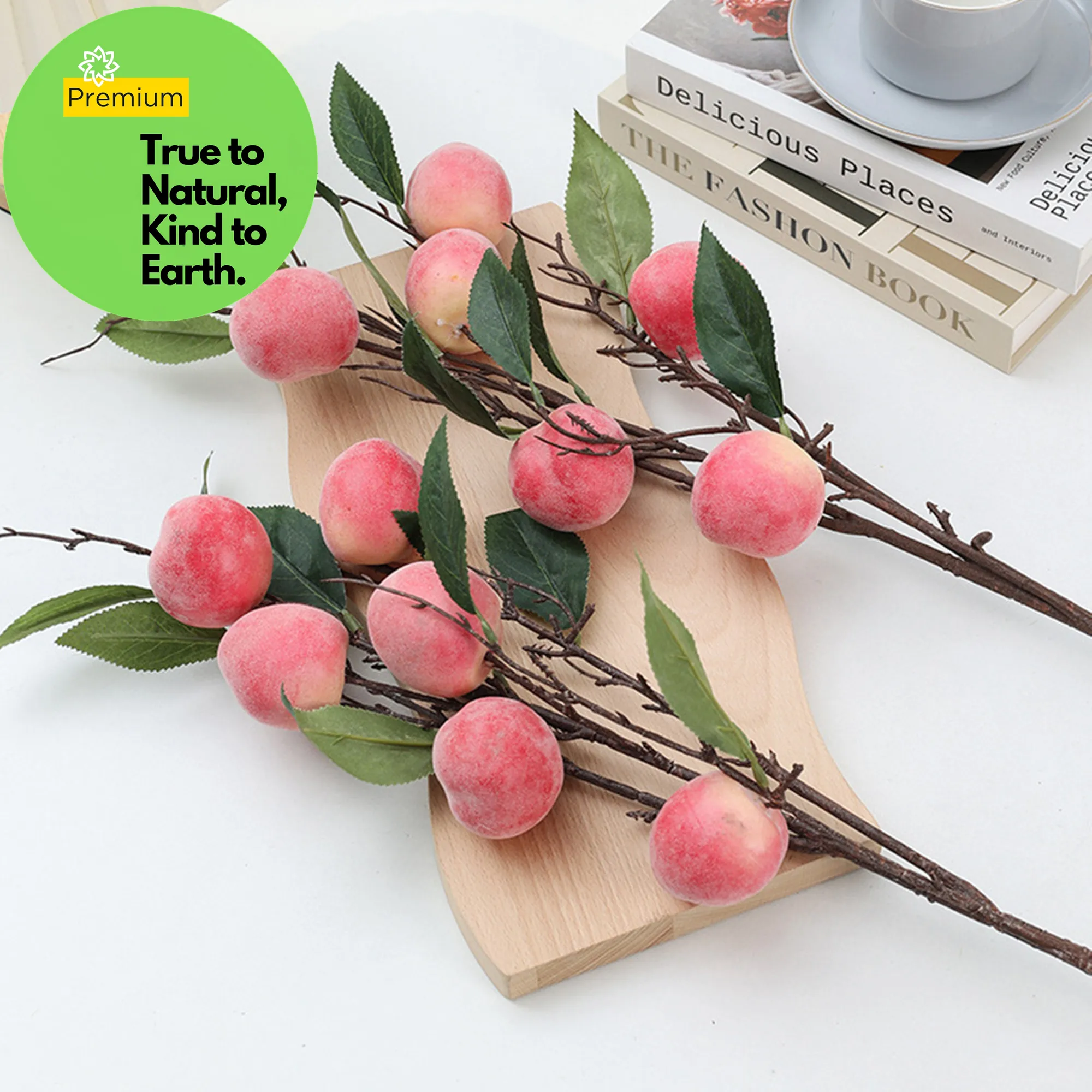 Premium Real Touch Peach Artificial Fruits Branches