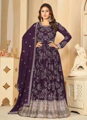 Purple Sequence Embroidered Designer Anarkali Suit