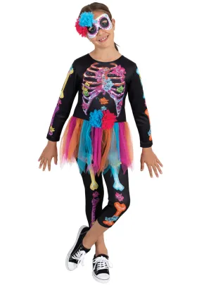 Rainbow Neon Skeleton Girls Halloween Costume