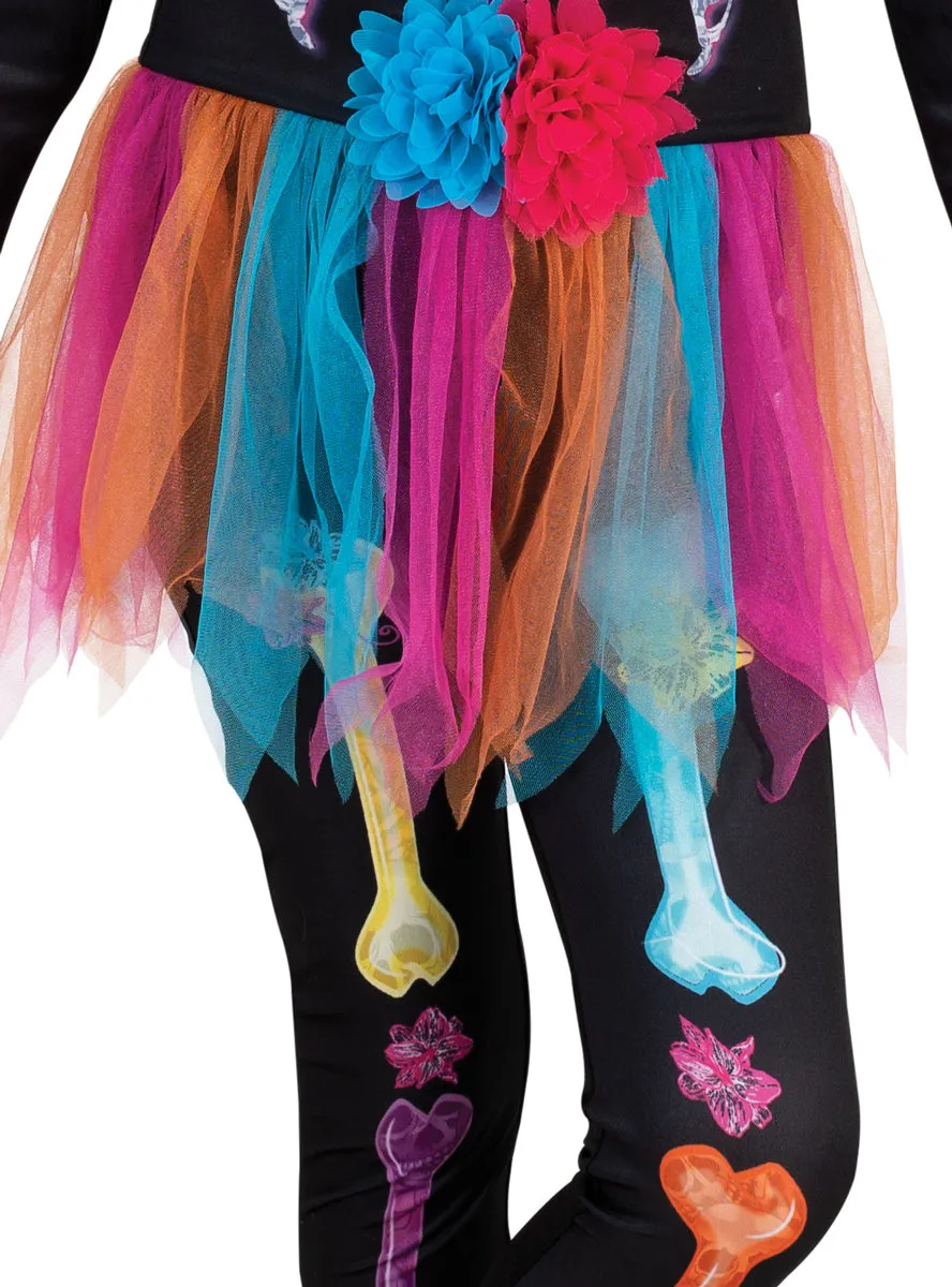 Rainbow Neon Skeleton Girls Halloween Costume