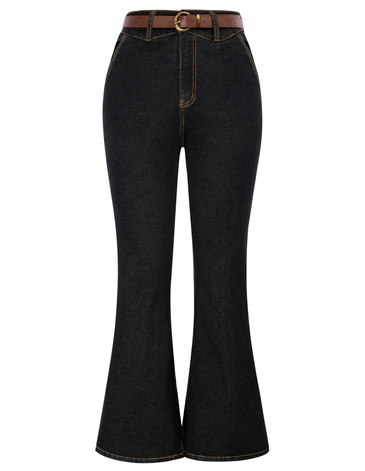 Seckill Offer⌛Vintage High Waisted Flare Jeans with Belt Bootcut Stretchy Denim Pants