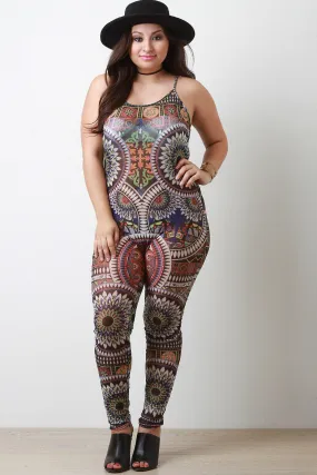 Sleeveless Tribal Sheer Body Jumpsuit