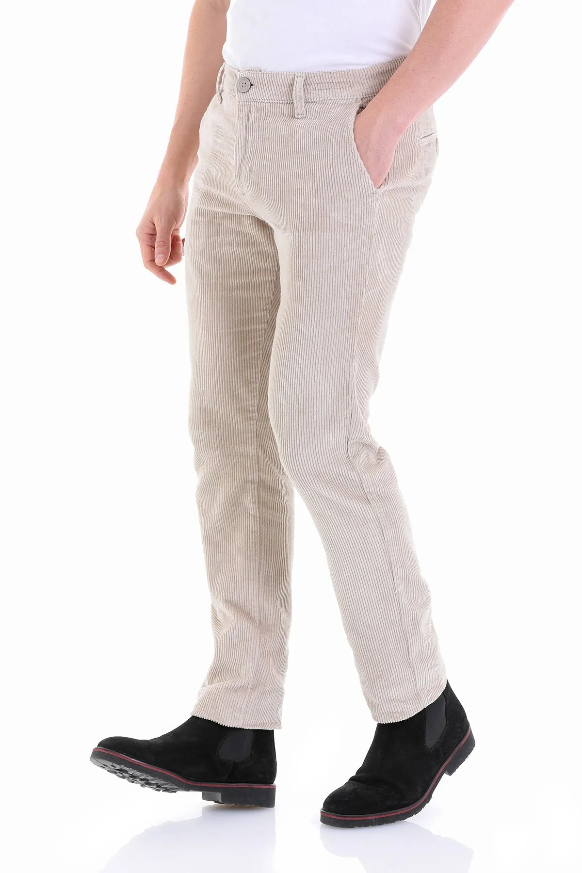 Slim Fit Khaki Beige Low Waist Cotton Dress Pants