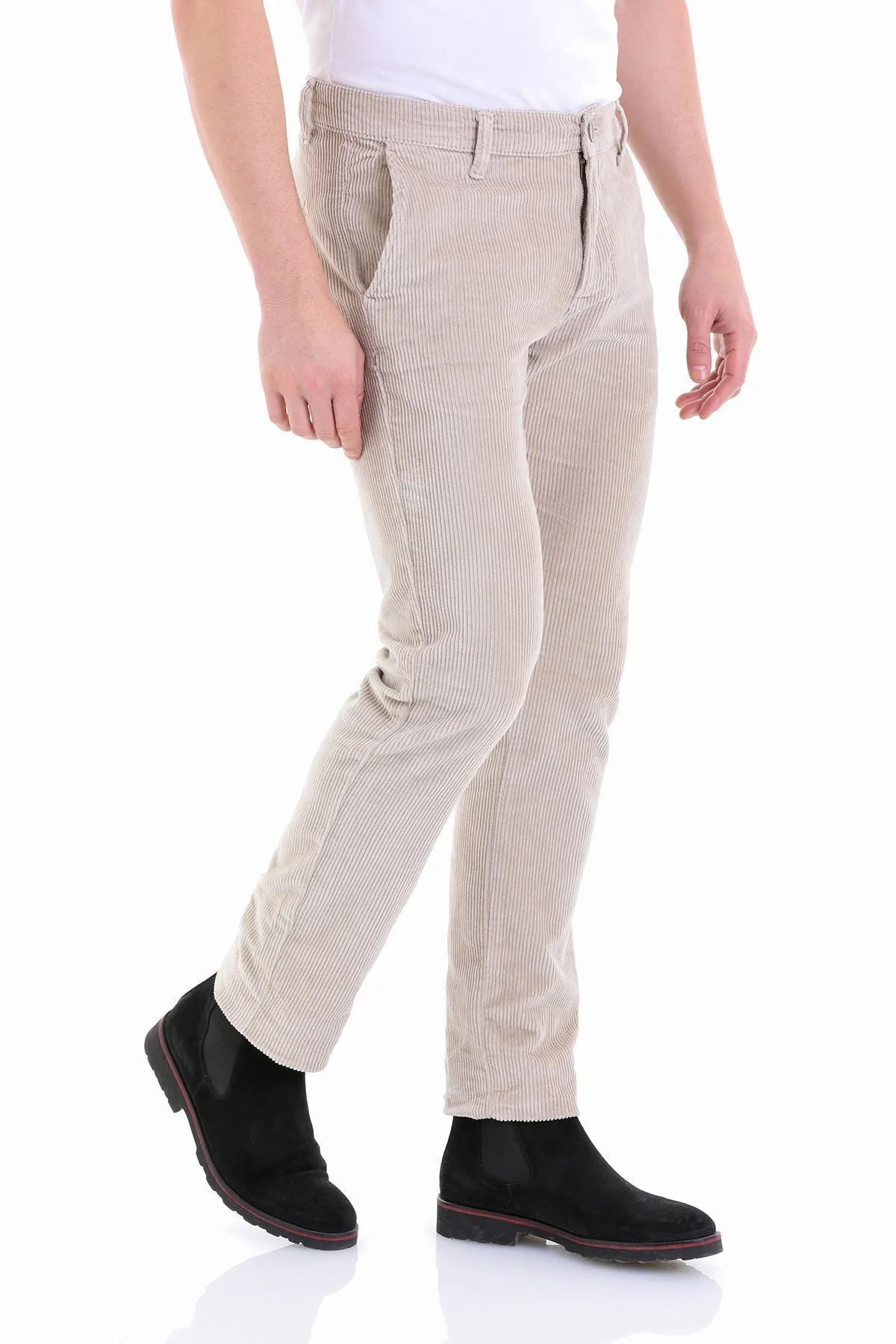 Slim Fit Khaki Beige Low Waist Cotton Dress Pants