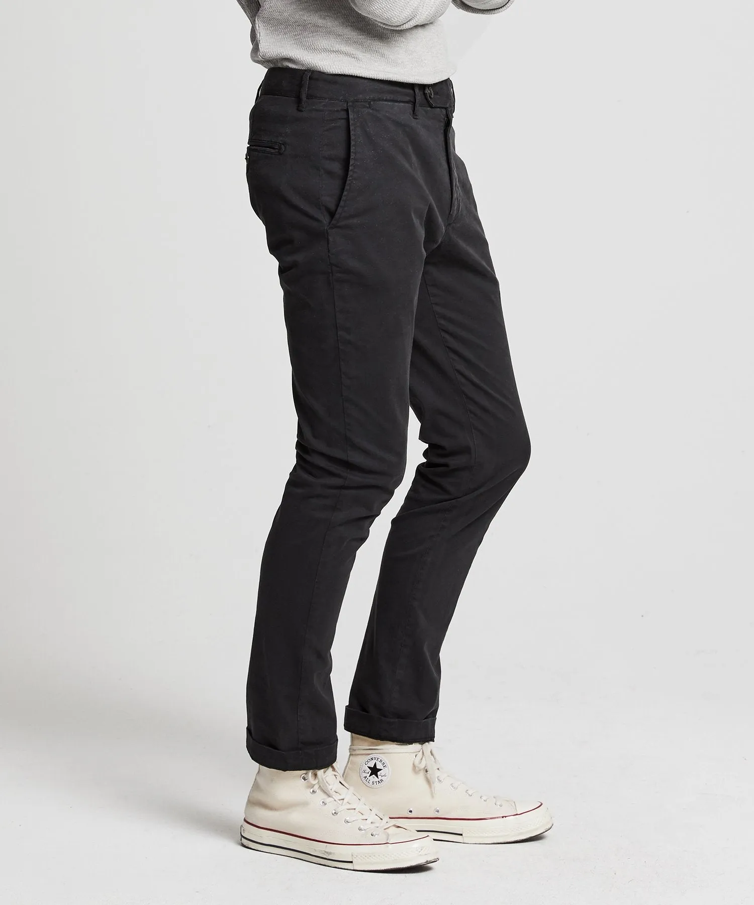 Slim Fit Tab Front Stretch Chino in Black