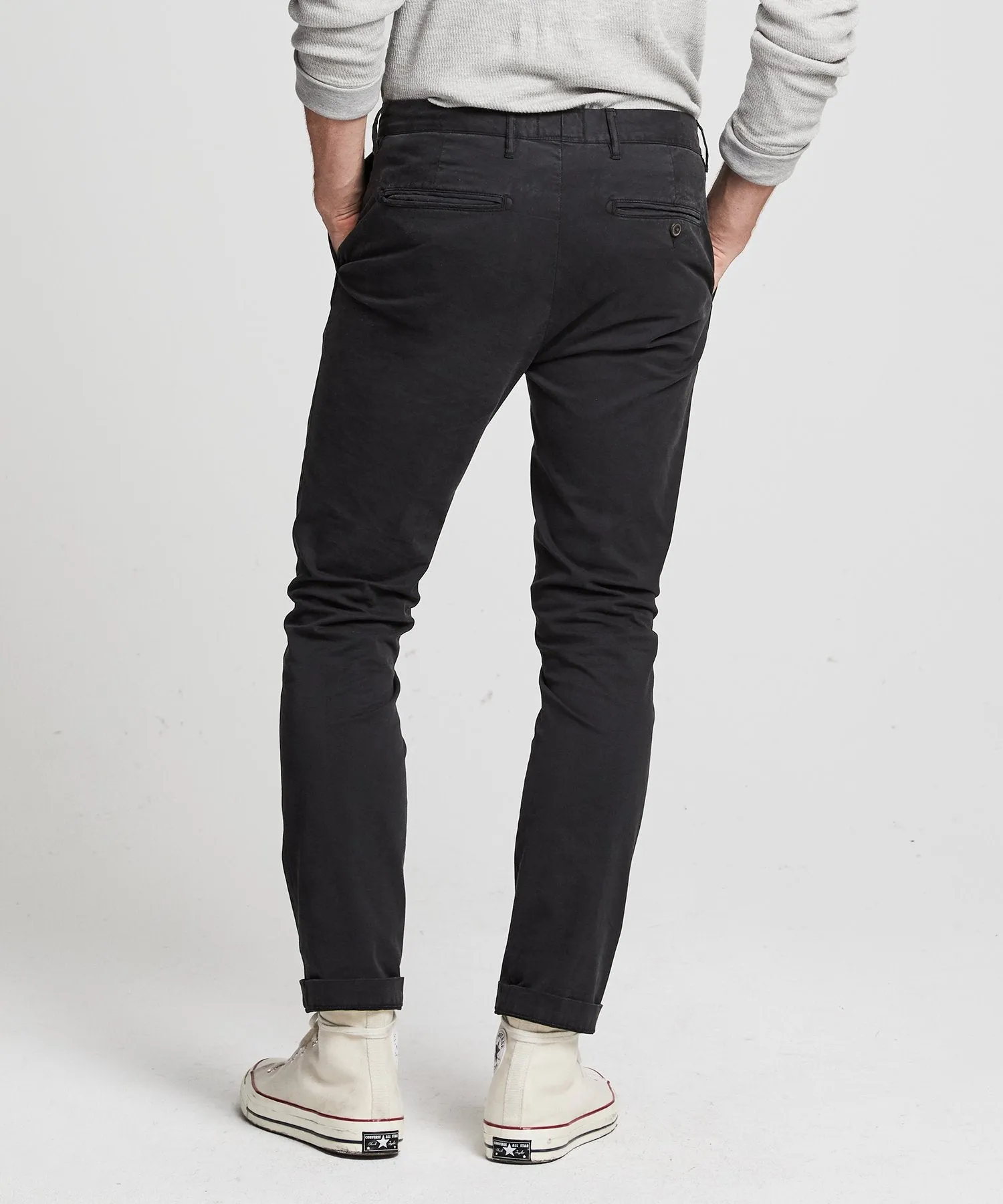 Slim Fit Tab Front Stretch Chino in Black