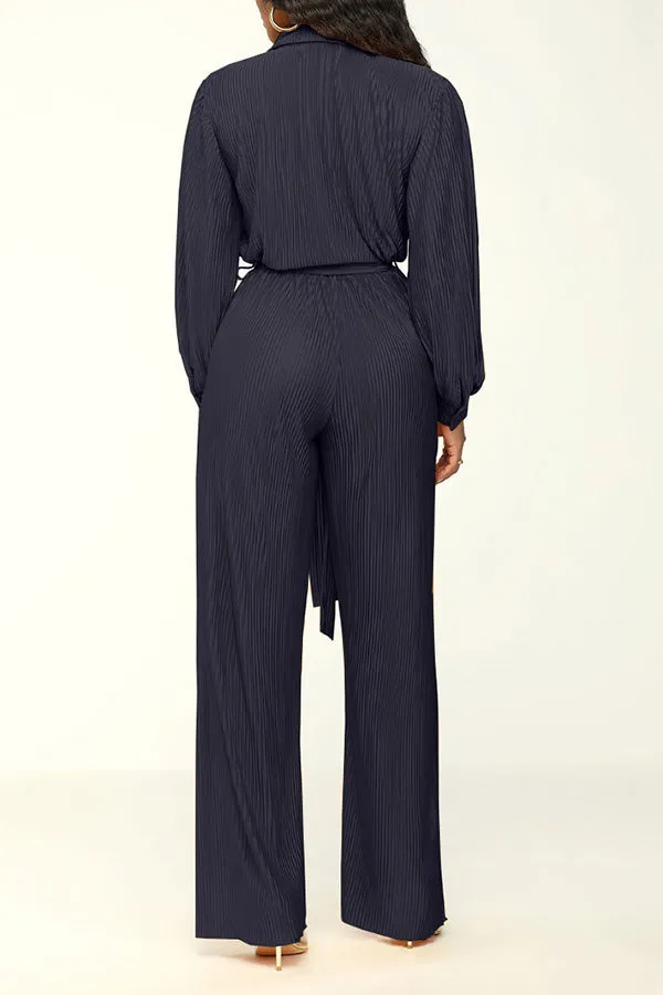 Solid Color Crinkled Button Up Jumpsuit