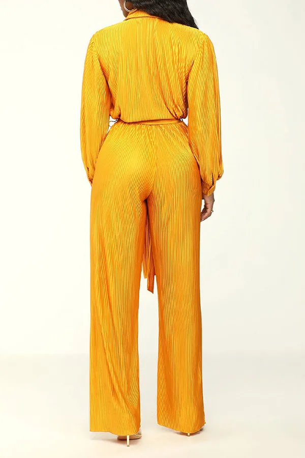 Solid Color Crinkled Button Up Jumpsuit