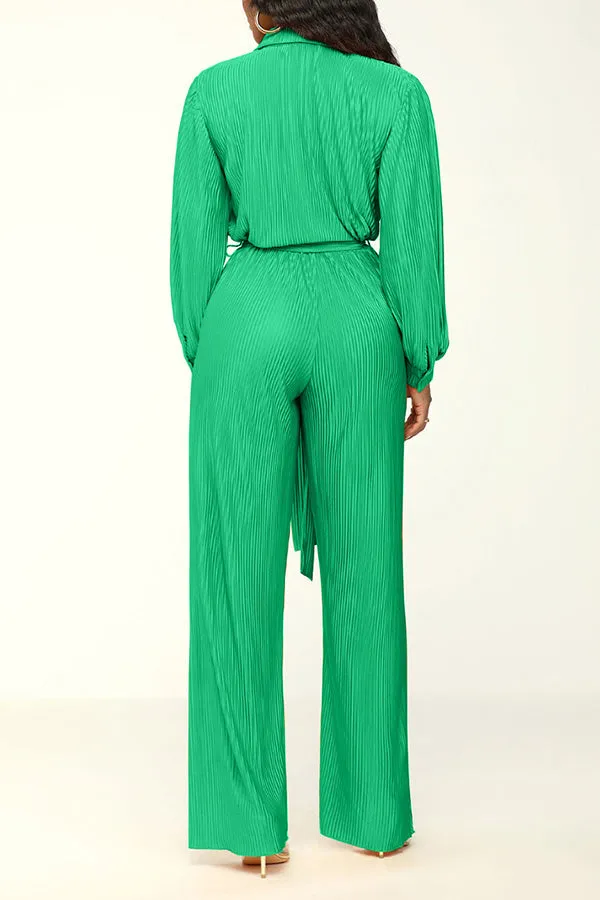 Solid Color Crinkled Button Up Jumpsuit