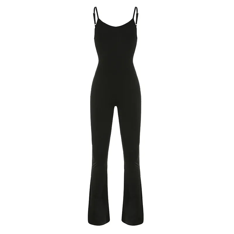 Streetwear Fashion Fitness Sexy Jumpsuit Women Black Spaghetti Strap Sporty Chic One Pice Playsuit Gym Sexy Clothing