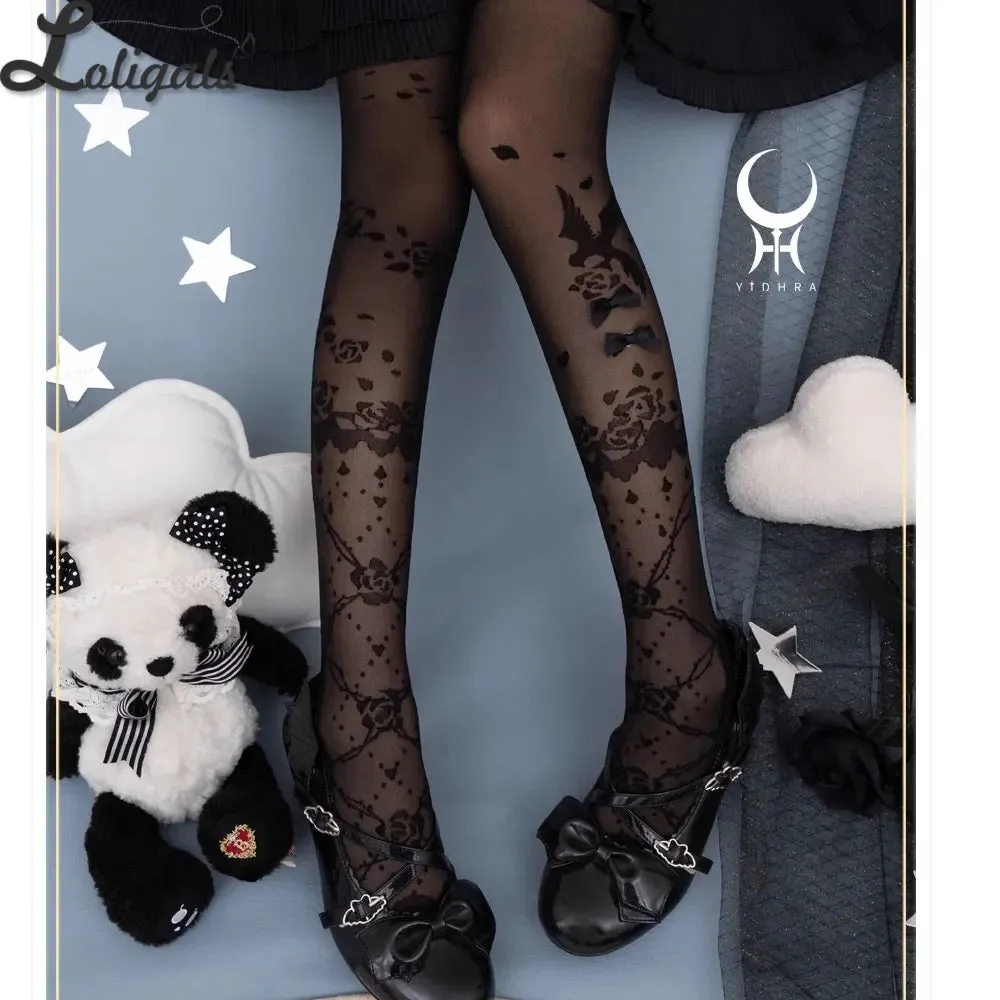 Sweet Wedding Tights Sheer Rose Pattern Lolita Pantyhose for Women by Yidhra ~ Nightingale & Rose