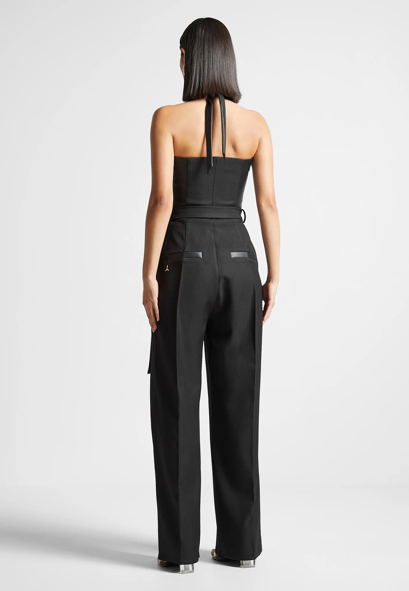 Tailored Pleat Jumpsuit with Belt - Black