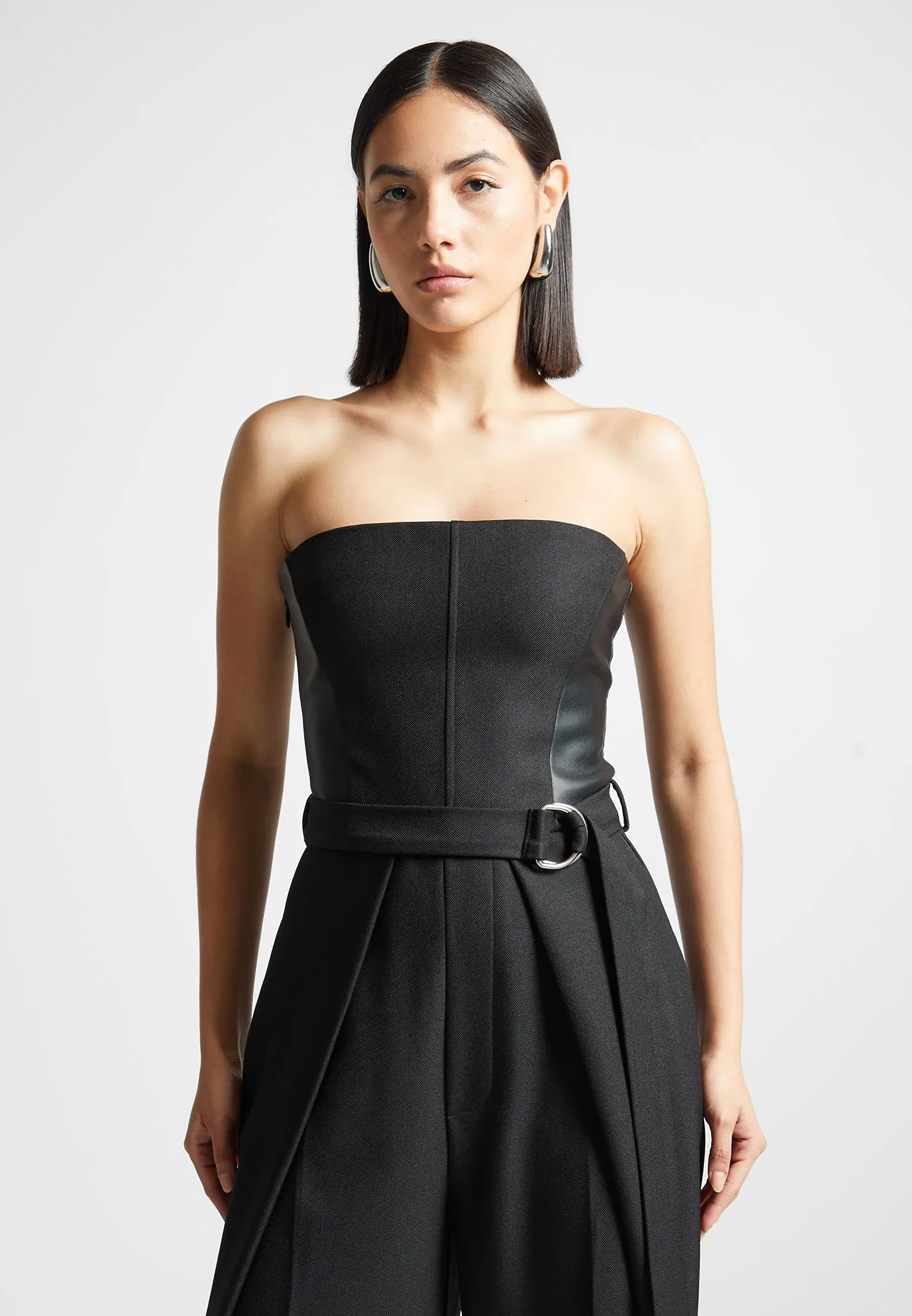 Tailored Pleat Jumpsuit with Belt - Black