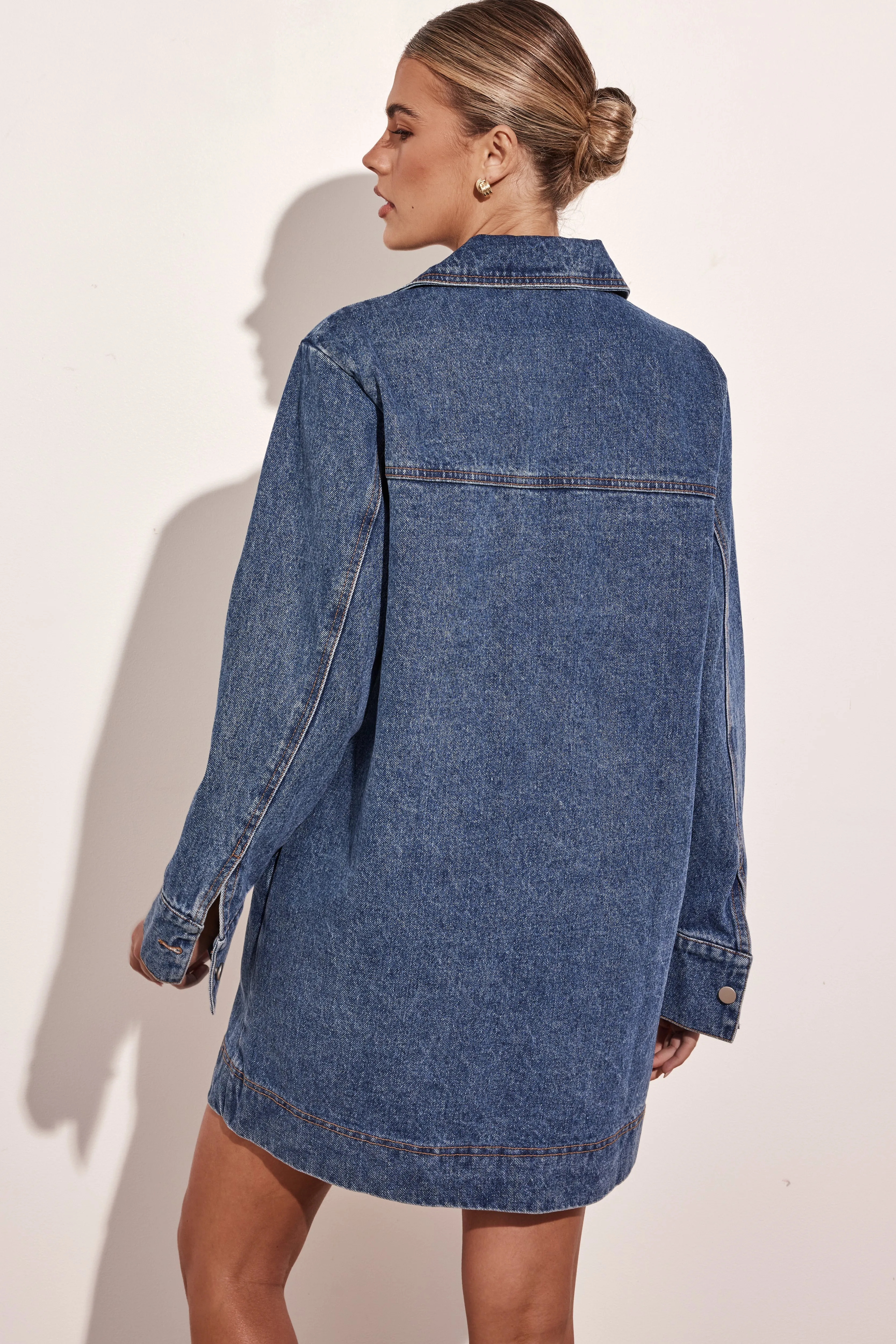 Tara Mini Long-Sleeve Dress (Denim)