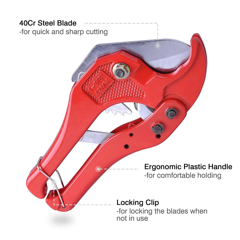 TheLAShop 1-5/8" Ratchet PEX PVC Pipe and Tube Cutter Red