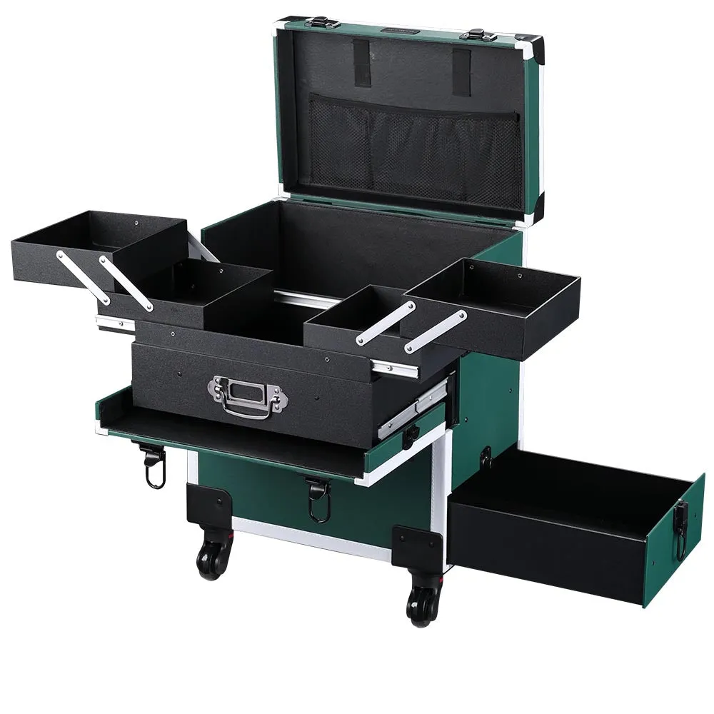 TheLAShop Rolling Makeup Case with Trays & Drawer Forest Green