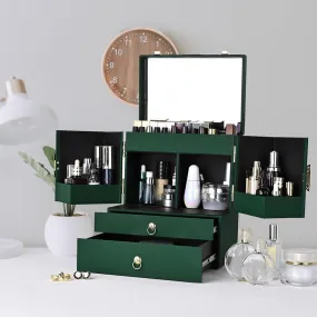 TheLAShop Vintage Makeup Case with Drawers Mirror Forest Green