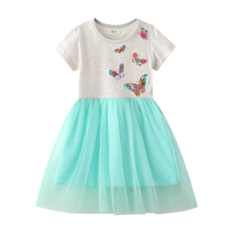 Toddler/Kid Girl's Butterfly Sequence Green Dress