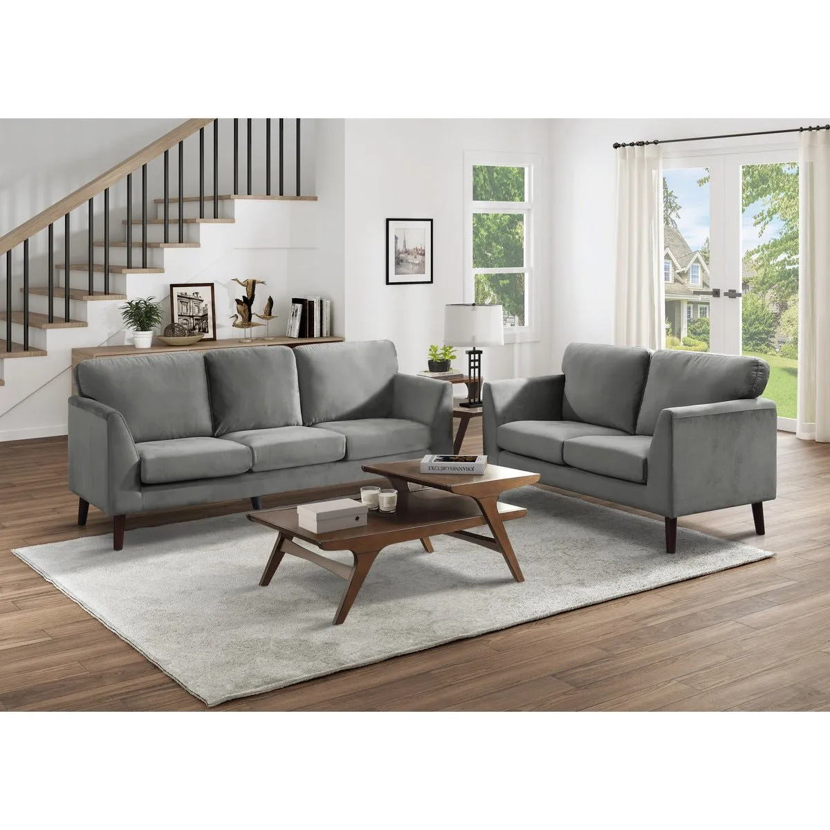 Tolley Collection Grey Velvet Fabric Sofa