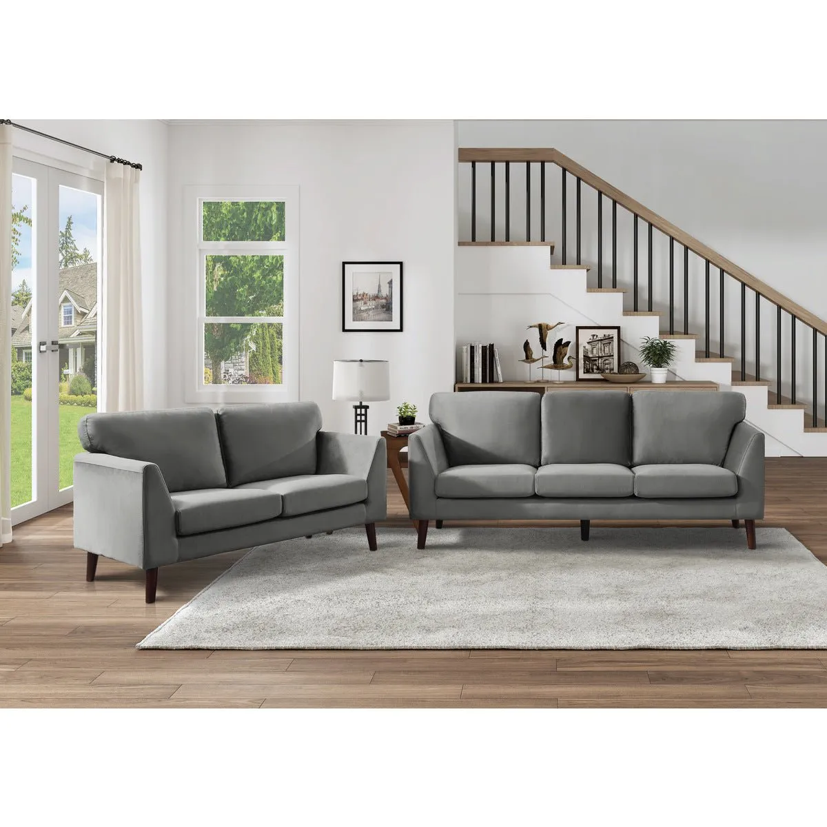 Tolley Collection Grey Velvet Fabric Sofa