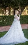 Tulle - Two-Piece A-Line Lace Wedding Dress With Detachable Cape, White