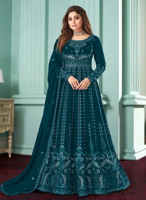 Turquoise Badla Embroidered Bollywood Anarkali