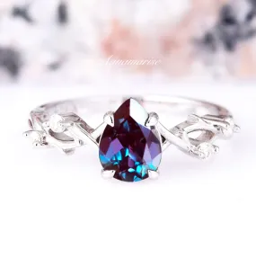 Twisted Vine Alexandrite Leaf Ring- 925 Sterling Silver