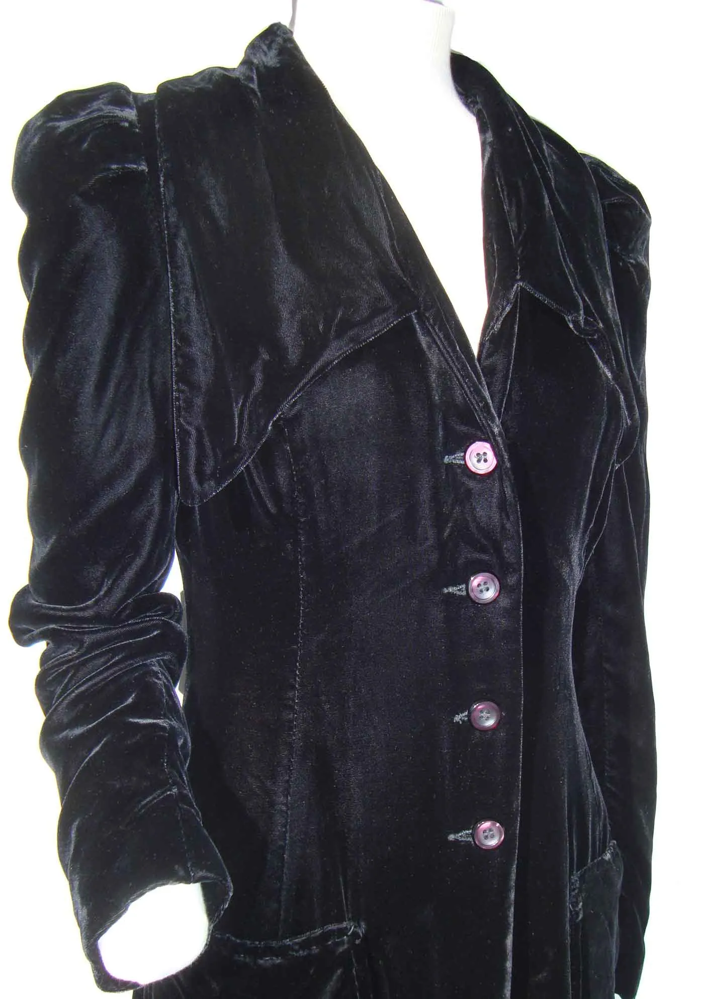 Vintage 40s Black Velvet Coat Art Deco Opera Style S XS