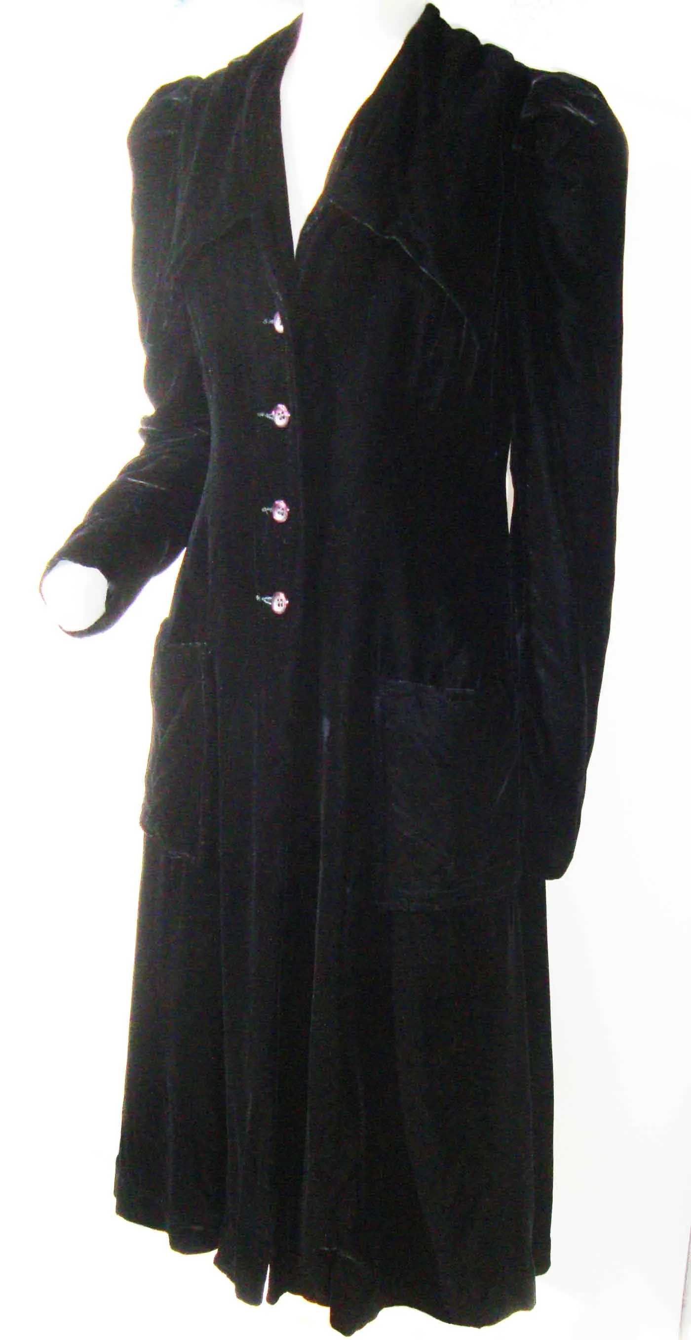 Vintage 40s Black Velvet Coat Art Deco Opera Style S XS