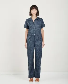 Vintage Victoire Naked & Famous Tropical Jacquard Denim Jumpsuit