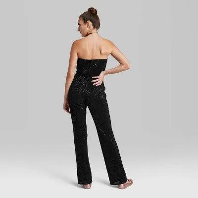 Wild Fable Women's Tube Sequin Mesh Jumpsuit Bandeau Strapless Off-The-Shoulder