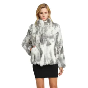 Women's Genuine Rabbit Fur Coat Fuzzy Warm Fur Jacket Winter Outware 151249