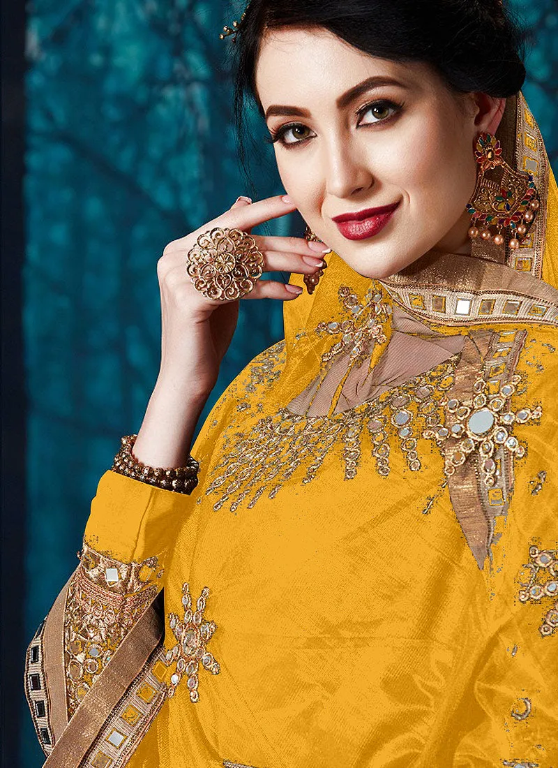 Yellow Mirror Embroidered Designer Anarkali Suit